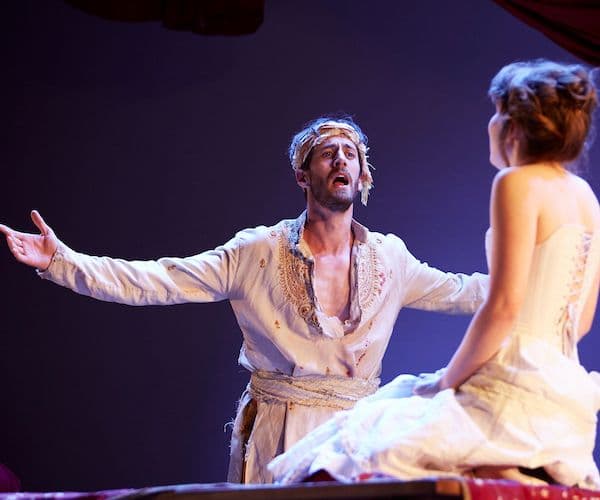Two performers on stage at City Recital Hall for Pinchgut Opera's performance of Vivaldi's Bajazet.