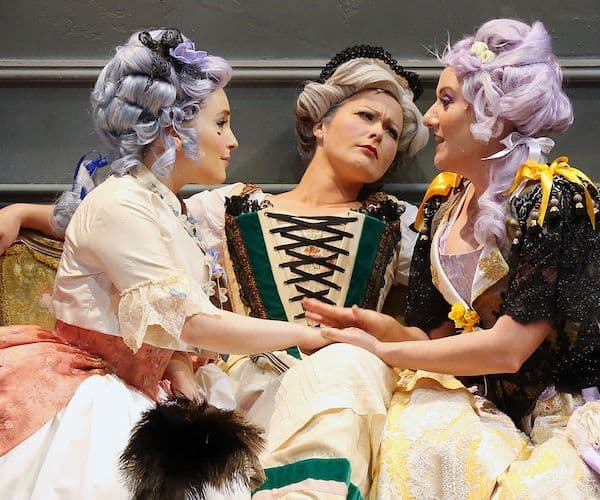 Three performers on stage for L'amant Jaloux at City Recital Hall