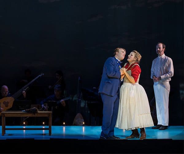 Morgan Pearse, Celeste Lazarenko and Gareth Davies on stage for Pinchgut Opera at City Recital Hall